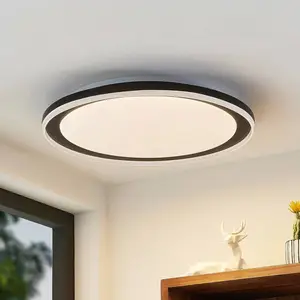 Plafonnier LED Lindby Verdan, noir, métal, à intensité variable, CCT pas cher