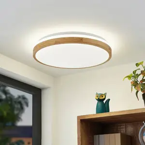 Lindby Plafonnier LED Emiva, Ø 49 cm, CCT, bois pas cher