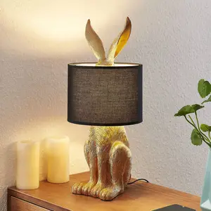 Lindby lampe de table Lorentina, hauteur 57 cm, lapin, doré, textile pas cher