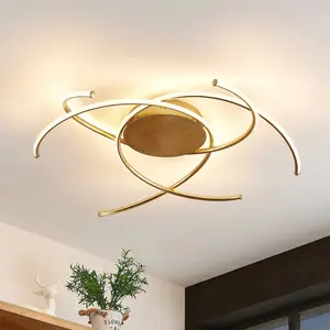 Lindby, plafonnier LED Yareli, doré, métal, Ø 70 cm pas cher