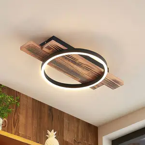 LINDBY Led Plafonnier à intensité variable 'Sentoa' en bois pour salon & salle à manger pas cher