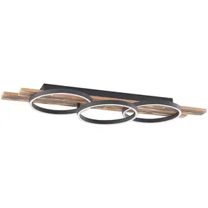 Comparateur de prix : Lindby Plafonnier LED Sentoa, bois, 100 cm de long, 3.000 K