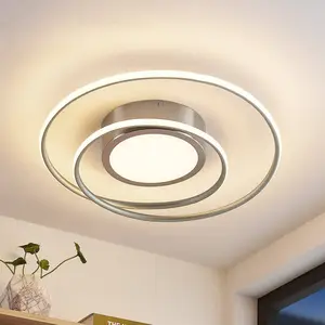 Lindby Bovia plafonnier LED, CCT, dimmable, nickel pas cher