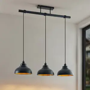 Suspension Lindby Emna, à 3 lampes, noir/or, métal, 101 cm pas cher