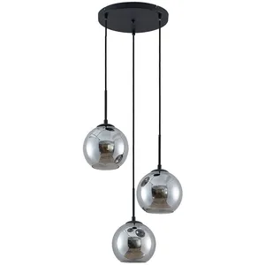 Comparateur de prix : Lindby Suspension Jurian, 32 cm, 3 lampes, noir/fumée, verre