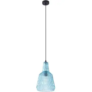 Lindby suspension Belarion, bleu, 1 lampe, verre, Ø 23 cm pas cher
