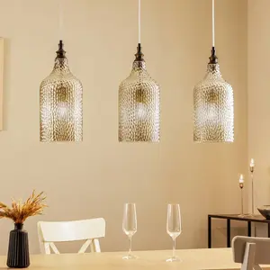 Comparateur de prix : Lindby suspension Drakar, à 3 lampes, gris, verre, Ø 19,5 cm