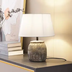 Lindby - Lampe à poser 'Aelith' en textile pour salon & salle à manger pas cher