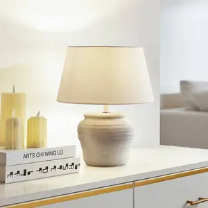 Lindby - Lampe à poser 'Aelith' en textile pour salon & salle à manger pas cher