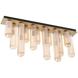 Lucande plafonnier Freylin, à 12 lampes, ambre, verre, 6 cm pas cher