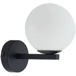 Lucande applique murale Bidolo, noir, verre, Ø 12 cm, IP44 pas cher