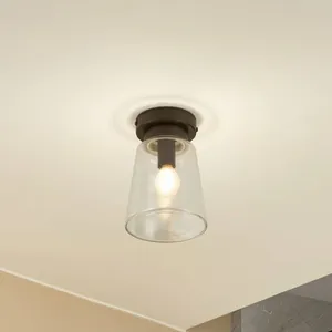 Lucande plafonnier Badolo, noir, verre, Ø 15 cm, IP44 pas cher