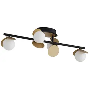 Lucande Plafonnier LED Pallo, 4 lampes, noir/or, verre pas cher