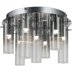 Comparateur de prix : Lucande Plafonnier LED Korvitha, à 7 lampes, gris, verre