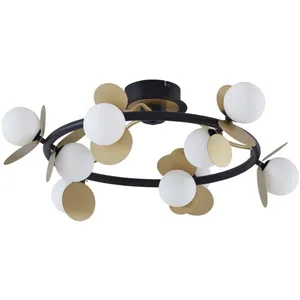 Lucande Plafonnier LED Pallo, 9 lampes, noir/or, verreVendu parluminaire