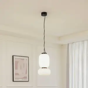 Lucande Suspension LED Lucya, à 2 lampes, verre, blanc, 43 cm