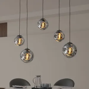 Lindby suspension Valentina, E27, 125,5cm de haut, gris, verre pas cher