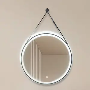 Lucande miroir LED Lelin, Ø 60 cm, noir, aluminium, CCT pas cher