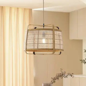 Lindby suspension Liriana, bambou, fer, Ø 45 cm, E27 pas cher