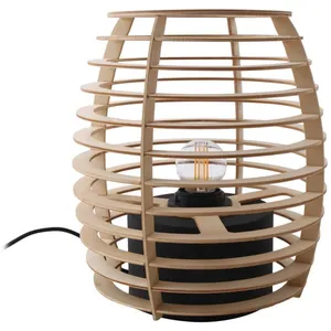 Comparateur de prix : Lindby lampe à poser Ediz, noir, bois, hauteur 25 cm, E27