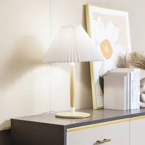 Lucande lampe à poser Ellorin, blanc, bois, Ø 37 cm, E27 pas cher