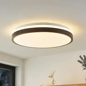 Lindby Plafonnier LED Hudsona, Ø 49 cm, bois, brun pas cher