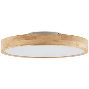 Lindby Plafonnier LED Lanira, Ø 50 cm, bois, télécommande, CCT pas cher