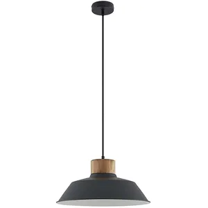 Lindby suspension Nefeli, Ø 42 cm, noir, bois, métal pas cher