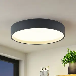 Lindby Plafonnier LED Todor, 50 cm, anthracite, CCT, bois pas cher