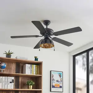 LUCANDE Ventilateur de plafond avec lampe 'Shamoian' en métal pour sal... pas cher