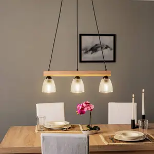Envostar Tisan Suspension bois/verre à 3 lampes pas cher