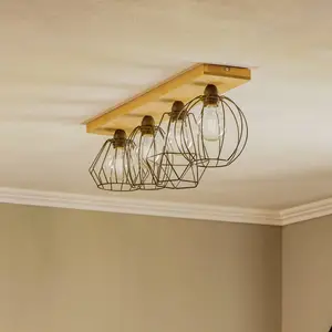 Envostar Various plafonnier 4 lampes, pin naturel pas cher