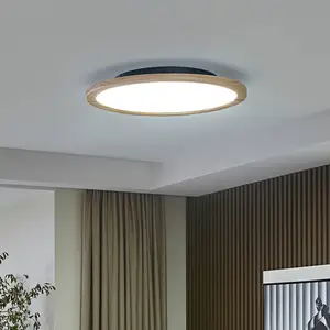 Lucande Plafonnier LED Joren, Ø 48 cm, bois, CCT, télécommande pas cher