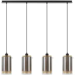 Lucande Suspension Sterzy, 105 cm de long, gris, verre, 4 lampes pas cher