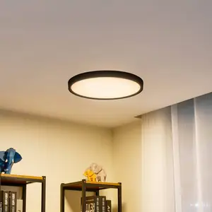 Lindby Plafonnier LED Pravin, Ø 50 cm, CCT, noir pas cher