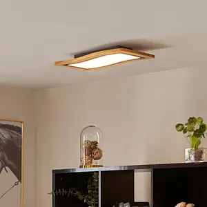 LUCANDE LED Plafonnier à intensité variable 'Joren' en bois pour salon & salle à manger pas cher