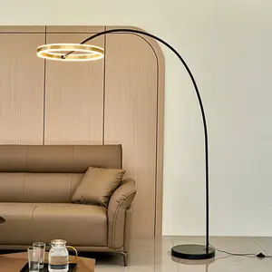 Comparateur de prix : Lucande, lampadaire arqué à LED Yekta, couleur laiton, 183 cm, à intensité