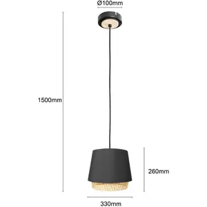 Lindby Ananya suspension à 1 lampe métal bois pas cher