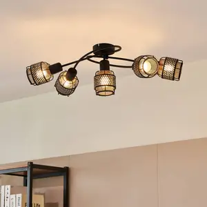 Lindby Eudoria plafonnier à 5 lampes noir/doré pas cher