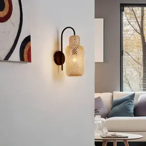 LINDBY Applique à intensité variable 'Venora' pour salon & salle à manger - bois clair, noir pas cher