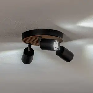 Envostar Tino spot plafond 3 lampes rond noir/bois pas cher