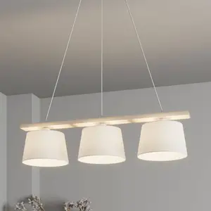 Euluna Suspension Sweden, blanc cassé/blanc, textile, bois, à 3 lampes pas cher