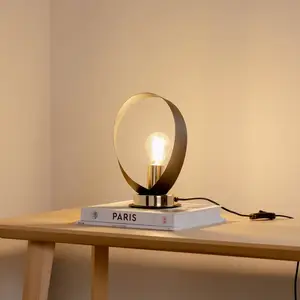 Euluna lampe à poser Petla, noir/or, métal, Ø 19 cm pas cher