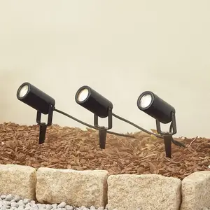 Lampe sur piquet Thorgal de Lindby, Ø 6 cm, noire, lot de 3 pas cher