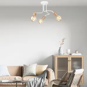 Envostar Joiy plafonnier 3 lampes étalé blanc/bois pas cher