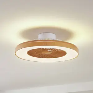 Comparateur de prix : Lindby Ventilateur de plafond LED Teleo, Ø 58 cm, couleur bois, CCT