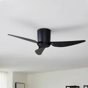 Lindby ventilateur de plafond Aulo, noir, DC, silencieux, Ø 123 cm pas cher