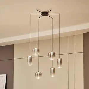 Lucande Suspension LED Avelina, gris fumé, à 6 lampes pas cher