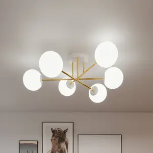 Euluna Plafonnier Glassy, 6 lampes, blanc/or/opaleVendu parluminaire