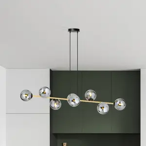 Euluna Suspension Glassy, 8 lampes, noir/or/graphite pas cher